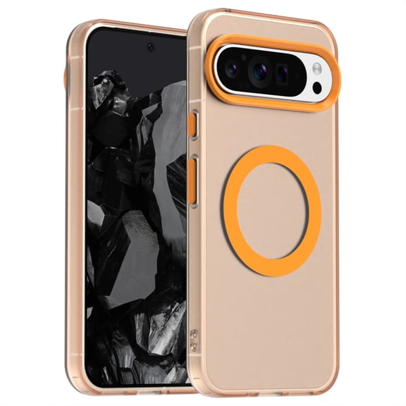 Magnetic Case for Google Pixel 9A, [Stronger Magnet] Compatible with MagSafe, Crystal Clear Protective Phone Cover, Military Grade Drop Tested Shockproof Slim Hard PC Back,Orange