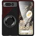thumbnail image 1 of Magnetic Case for Google Pixel Fold Case with Kickstand & Ring Holder, [Compatible with MagSafe] Carbon Fiber Slim Ultra Aramid Fiber Anti-Scratch Shockproof Case, Black&Red, 1 of 7