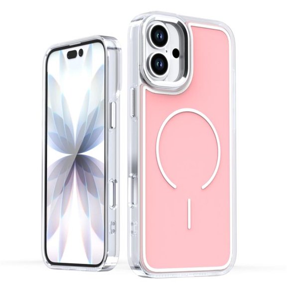 Magnetic Case For IPhone 16 Plus (6.7"),Compatible With MagSafe,Heavy-Duty Shockproof, Electroplated Dual Color Magnetic Phone Cover,Pink,For iPhone 16 Plus