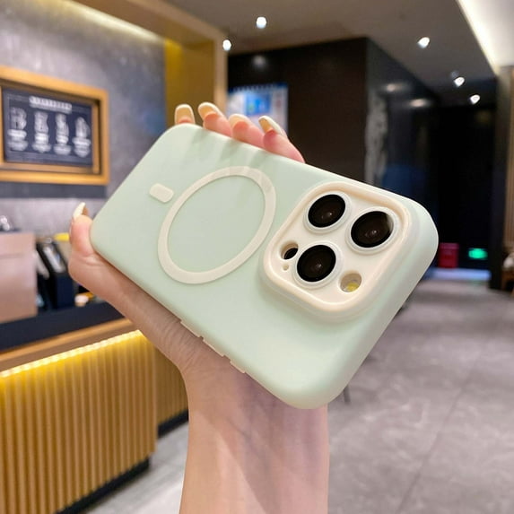 Magnetic Case Made for iPhone 12 [Built-in Camera Lens Protector] [Compatible with MagSafe] Soft TPU Anti-Scratch Shockproof Protective Slim Color Clash Case for Women Men,Green