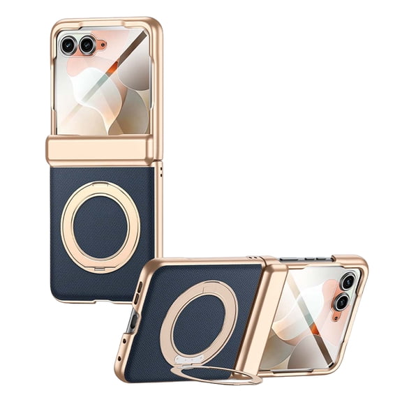 Magnetic Case for Motorola Moto Razr 2024/2025/2026, Built-in HD Clear Screen Protector & 360° Rotating Ring Stand Full Protection Cover with Hinge Protection