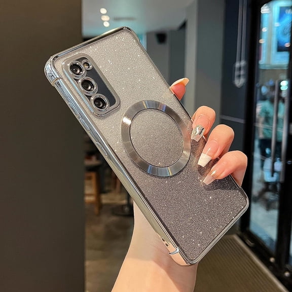 Magnetic Case for Samsung Galacxy S20 FE 5G with Gradient Glitter,[Compatible with MagSafe] Luxury Plating Cute Clear Bling Sparke Case for Women Girls,Shockproof TPU Protective Cover-Silver