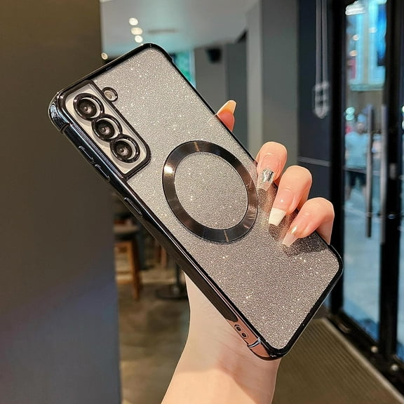 Magnetic Case for Samsung Galacxy S21 5G with Gradient Glitter,[Compatible with MagSafe] Luxury Plating Cute Clear Bling Sparke Case for Women Girls,Shockproof TPU Protector Cover-Black