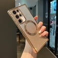 thumbnail image 1 of Magnetic Case for Samsung Galacxy S22 Ultra 5G with Gradient Glitter,[Compatible with MagSafe] Luxury Plating Cute Clear Bling Sparke Case for Women Girls,Shockproof TPU Protective Cover-Gold, 1 of 7