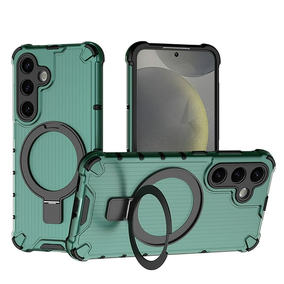 Magnetic Case for Samsung Galaxy A14 5G Heavy Duty Rugged Dual-Layer Protection, [Compatible with MagSafe] Ring Holder Kickstand Shockproof Matte Scratch Armor Back Cover, Green