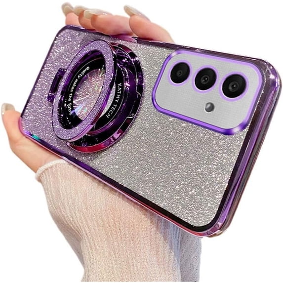 Magnetic Case for Samsung Galaxy A15 5G Case Sparkle Cute with Stand Phone Case Slim Clear Glitter Bling Card Shockproof Protective Women Girls TPU Case for Samsung Galaxy A15 5G Purple YD