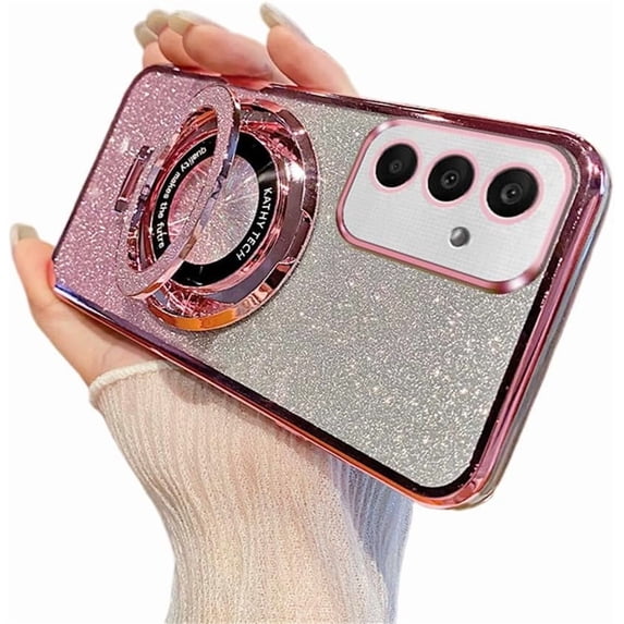 Magnetic Case for Samsung Galaxy A15 5G Case Sparkle Cute with Stand Phone Case Slim Clear Glitter Bling Card Shockproof Protective Women Girls TPU Case for Samsung Galaxy A15 5G Pink YD