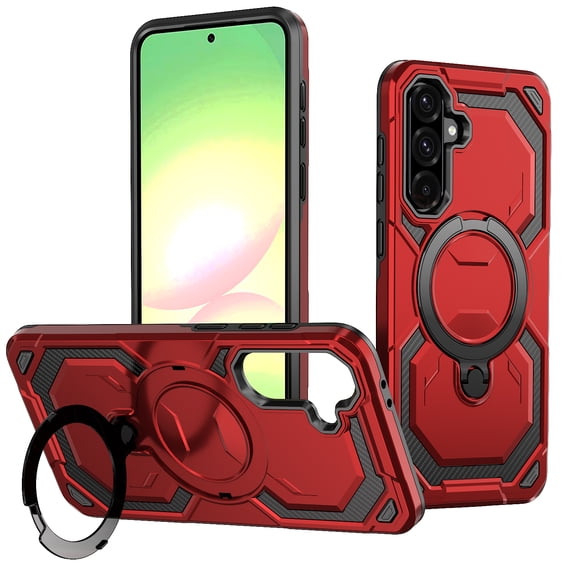 Magnetic Case for Samsung Galaxy A25 5G with 360 Rotating Stand,Compatible with Magsafe,Military Grade Protection,Shockproof Case with Kickstand & Ring Stand Heavy Duty Phone Cover,Red