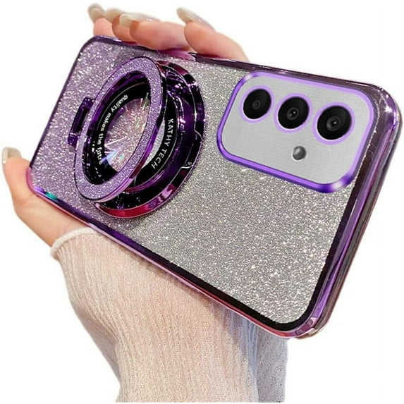 Magnetic Case for Samsung Galaxy A35 5G Case Sparkle Cute with Stand Phone Case Slim Clear Glitter Bling Card Shockproof Protective Women Girls TPU Case for Samsung Galaxy A35 5G Purple YD
