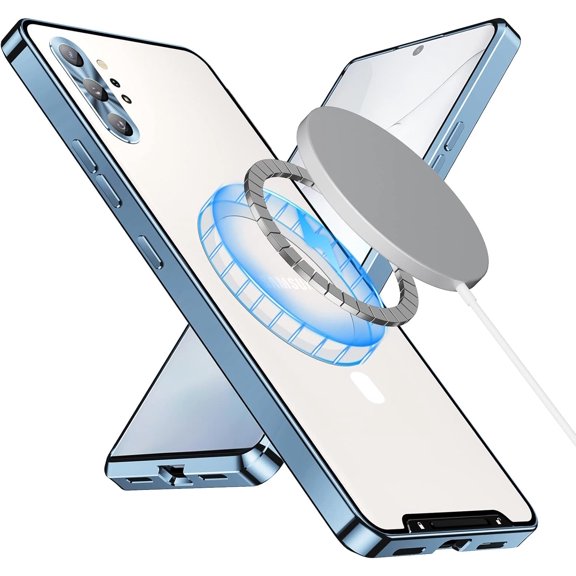 Magnetic Case for Samsung Galaxy Note 10 Plus Compatible with Magsafe Metal Bumper Frame Magnetic Adsorption Full Body Protective Case with Safety Lock, Blue