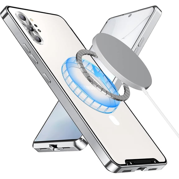 Magnetic Case for Samsung Galaxy Note 10 Plus Compatible with Magsafe Metal Bumper Frame Magnetic Adsorption Full Body Protective Case with Safety Lock, Silver