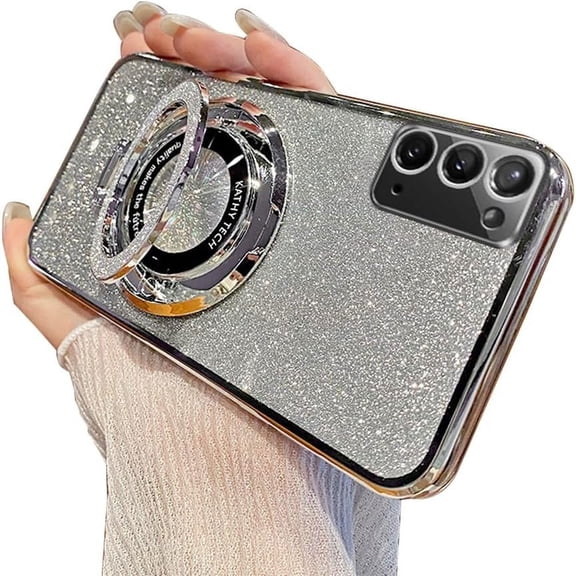 Magnetic Case for Samsung Galaxy Note 20 Case Glitter Sparkle with Kickstand Phone Case Slim fit Luxury Plating Shockproof Protective Women Girls Case for Samsung Galaxy Note 20 Sliver YD