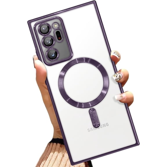 Magnetic Case for Samsung Galaxy Note 20 Ultra [Built-in Camera Lens Protector] Soft TPU Clear Cover Anti-Scratch Shockproof Case for Women Men - Purple