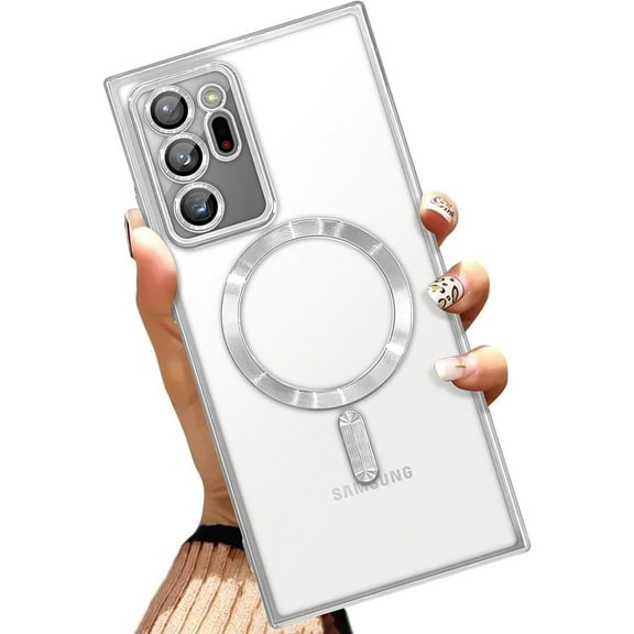Magnetic Case for Samsung Galaxy Note 20 Ultra [Built-in Camera Lens Protector] Soft TPU Clear Cover Anti-Scratch Shockproof Case for Women Men - Silver
