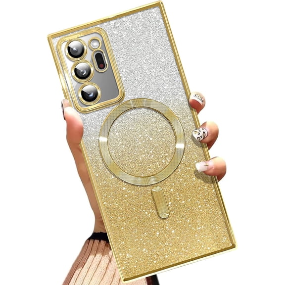 Magnetic Case for Samsung Galaxy Note 20 Ultra [Built-in Camera Lens Protector] Soft TPU Glitter Bling Phone Cover Anti-Scratch Shockproof Case for Women Men - Gold