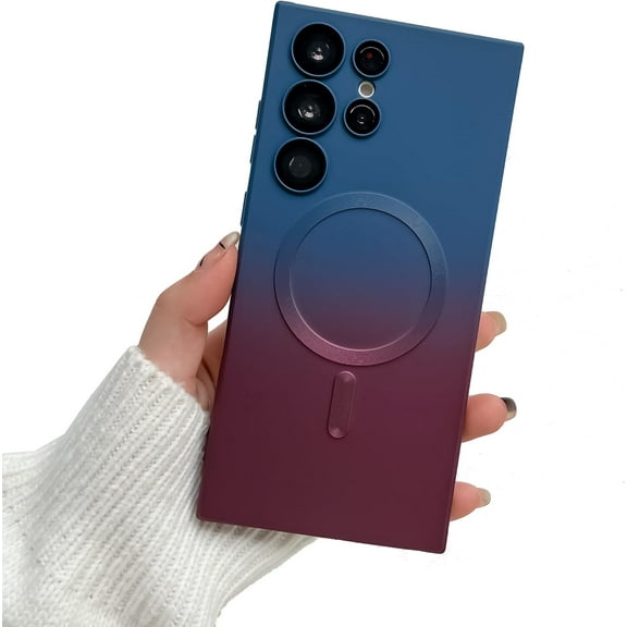 Magnetic Case for Samsung Galaxy S20 FE Case [Compatible with MagSafe] Camera Protector & Luxury Gradient Ultra Slim Soft Silicone Shockproof Case for Women Men, Blue&Red