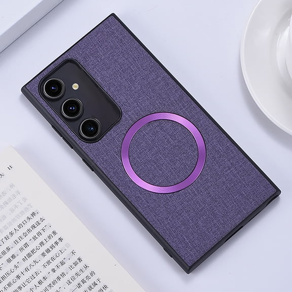 Magnetic Case For Samsung Galaxy S21+ Compatible with MagSafe, Premium Fine Woven Fabric Texture Slim Shockproof PU Leather Wireless Charging Cover Anti-Fingerprint Women Men,Purple
