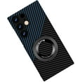 thumbnail image 1 of Magnetic Case for Samsung Galaxy S21 FE Case with Kickstand & Ring Holder, [Compatible with MagSafe] Carbon Fiber Slim Ultra Aramid Fiber Anti-Scratch Shockproof Case, Black&Blue, 1 of 8