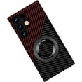 thumbnail image 1 of Magnetic Case for Samsung Galaxy S21 FE Case with Kickstand & Ring Holder, [Compatible with MagSafe] Carbon Fiber Slim Ultra Aramid Fiber Anti-Scratch Shockproof Case, Black&Red, 1 of 8