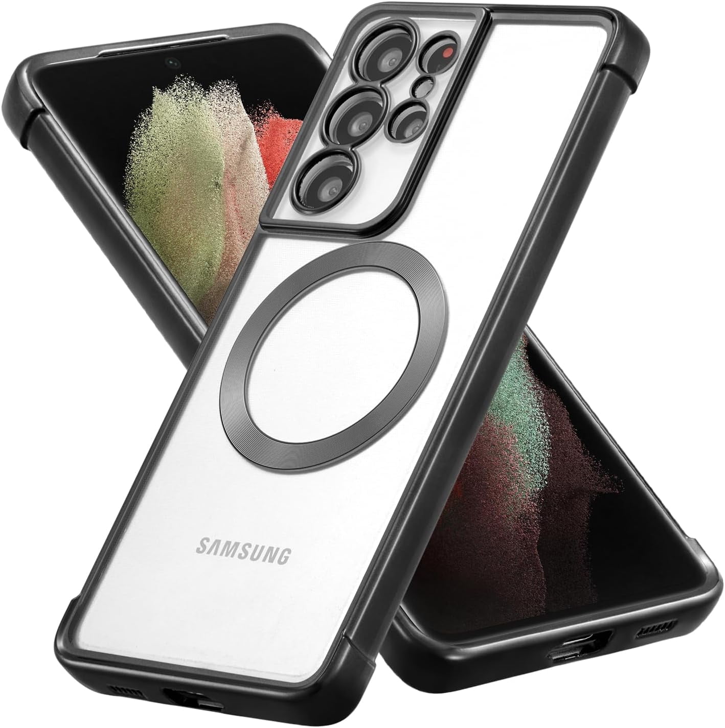 Magnetic Case for Samsung Galaxy S21 Ultra Clear Case Cover [Compatible  with Magsafe & Military Grade Drop Protection] Transparent Shockproof Slim  ...