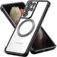 thumbnail image 1 of Magnetic Case for Samsung Galaxy S21 Ultra Clear Case Cover [Compatible with Magsafe & Military Grade Drop Protection] Transparent Shockproof Slim Plated Phone Case - Black, 1 of 10