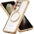 thumbnail image 1 of Magnetic Case for Samsung Galaxy S21 Ultra Clear Case Cover [Compatible with Magsafe & Military Grade Drop Protection] Transparent Shockproof Slim Plated Phone Case - Gold, 1 of 10