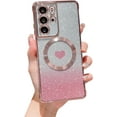 thumbnail image 1 of Magnetic Case for Samsung Galaxy S21 Ultra Luxury Plating Bling Gradient Glitter Cute Heart Cover Compatible with MagSafe Soft Shockproof Protective Clear Case for S21 Ultra 5g 6.8" (Pink), 1 of 12