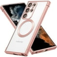 thumbnail image 1 of Magnetic Case for Samsung Galaxy S22 Ultra Clear Case Cover [Compatible with Magsafe & Military Grade Drop Protection] Transparent Shockproof Slim Plated Phone Case - Pink, 1 of 13