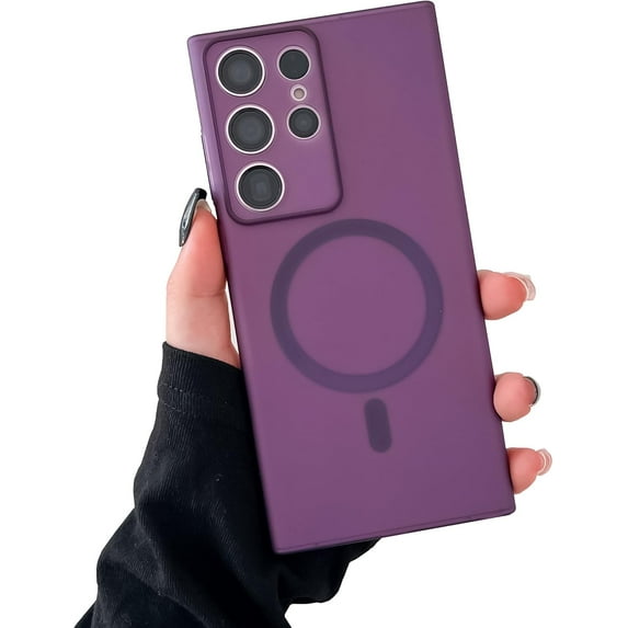 Magnetic Case for Samsung Galaxy S22 Ultra Compatible with MagSafe Non-Yellowing Anti-Fingerprint Scratch Hard Clear PC Back Shockproof Protective Case, Purple