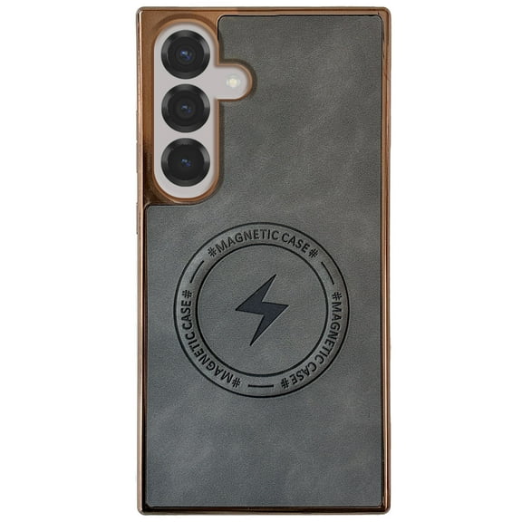 Magnetic Case for Samsung Galaxy S23 FE Case PU Leather Thin Slim Case Soft Bumper Anti-Fingerprint Shockproof Protective Phone Cover Compatible with Magsafe, Plain Anti-Scratch Retro Style,Gray