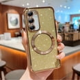 thumbnail image 1 of Magnetic Case for Samsung Galaxy S23 FE, [Compatible with MagSafe] Non-Yellowing Glitter Shining Paper Clear Case for Women Girls, Rugged Shockproof Protection Phone Cover, Gold, 1 of 9