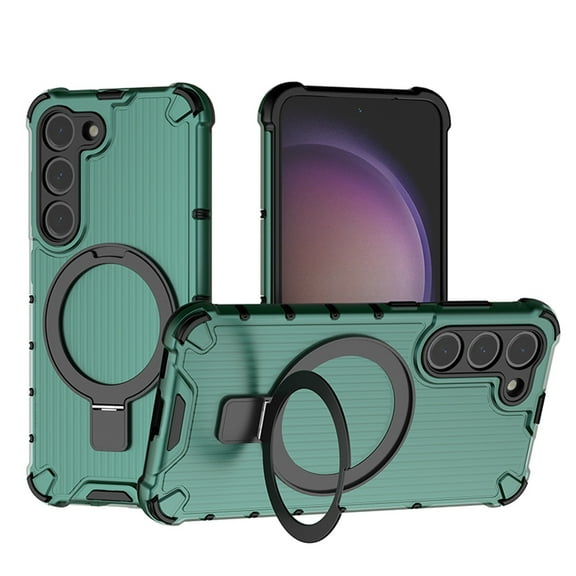 Magnetic Case for Samsung Galaxy S23 Heavy Duty Rugged Dual-Layer Protection, [Compatible with MagSafe] Ring Holder Kickstand Shockproof Matte Scratch Armor Back Cover, Green