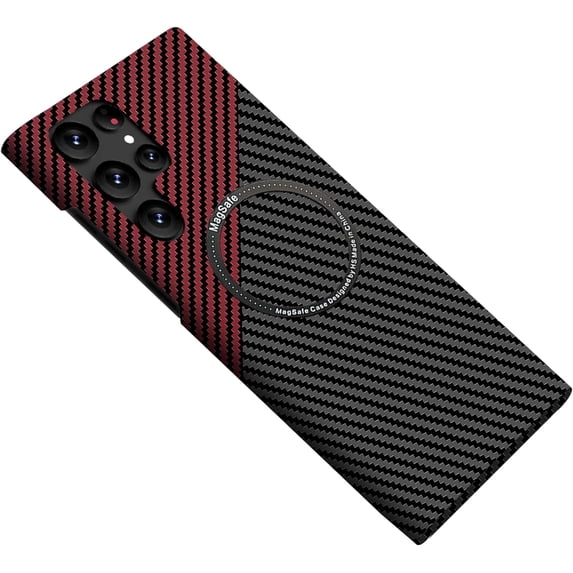 Magnetic Case for Samsung Galaxy S23 Plus Case Compatible with MagSafe Carbon Fiber Slim Ultra Aramid Fiber Anti-Scratch MIL-Grade Protection Shockproof Case, Black&Red