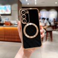 thumbnail image 1 of Magnetic Case for Samsung Galaxy S23 Plus Case [Compatible with MagSafe] Luxury Plating Slim Glossy Phone Case for Women Girls Soft TPU Shockproof Bumper Case,Black, 1 of 12