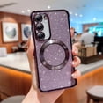 thumbnail image 1 of Magnetic Case for Samsung Galaxy S23 Plus, [Compatible with MagSafe] Non-Yellowing Glitter Shining Paper Clear Case for Women Girls, Rugged Shockproof Protection Phone Cover, Darkpurple, 1 of 10