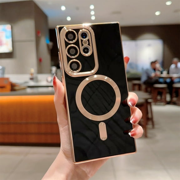 Magnetic Case for Samsung Galaxy S23 Ultra Case, [Compatible with MagSafe] Plating Luxury Cover for Women Men Soft TPU Shockproof Protective Phone Case for Samsung Galaxy S23 Ultra - Black