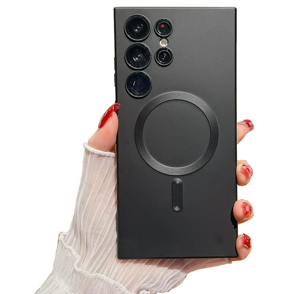 Magnetic Case for Samsung Galaxy S23 Ultra Case [Compatible with MagSafe] Camera Protection Soft Silicone Anti-Fingerprint Anti-Scratch Shockproof Case for Women Men, Black