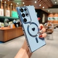thumbnail image 1 of Magnetic Case for Samsung Galaxy S23 Ultra Compatible with MagSafe, Luxury Cute Plating Love Heart Side Edge Small Love Pattern for Women Girls Soft TPU with Camera Lens Protection Case, Blue, 1 of 9