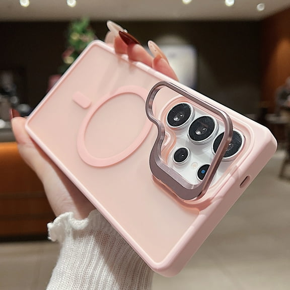Magnetic Case for Samsung Galaxy S23 Ultra, Compatible with Magsafe Camera Kickstand Matte Translucent Hybrid Rugged Shockproof Back Cover for Samsung Galaxy S23 Ultra, Pink