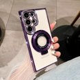 thumbnail image 1 of Magnetic Case for Samsung Galaxy S23 Ultra, MagSafe Compatible, Shockproof Camera Lens Protection, Glitter Rhinestone Clear Case with Ring Holder Stand Cover for Galaxy S23 Ultra Women Girls, Purple, 1 of 7
