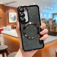 thumbnail image 1 of Magnetic Case for Samsung Galaxy S24, [Compatible with MagSafe] Non-Yellowing Glitter Shining Paper Clear Case for Women Girls, Rugged Shockproof Protection Phone Cover, Black, 1 of 9