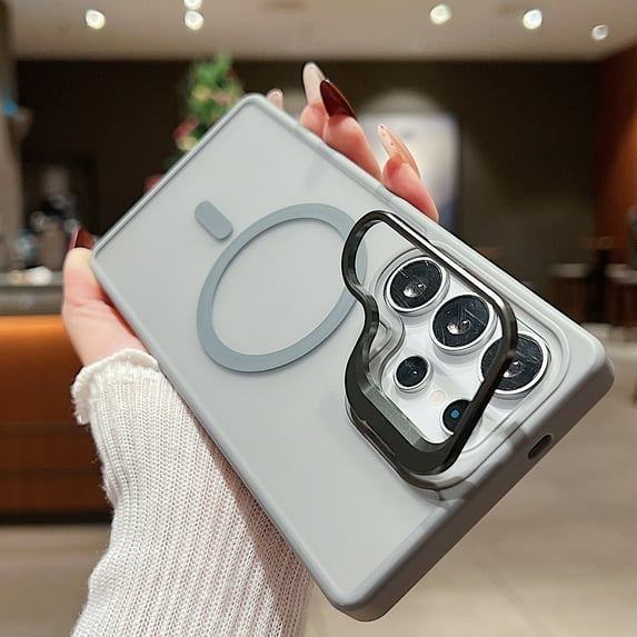 Magnetic Case for Samsung Galaxy S24, Compatible with Magsafe Camera Kickstand Matte Translucent Hybrid Rugged Shockproof Back Cover for Samsung Galaxy S24, Gray