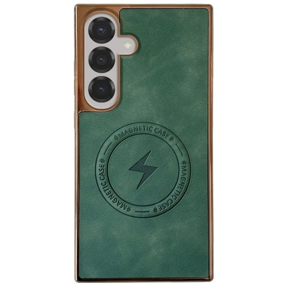 Magnetic Case for Samsung Galaxy S24 FE Case PU Leather Thin Slim Case Soft Bumper Anti-Fingerprint Shockproof Protective Phone Cover Compatible with Magsafe, Plain Anti-Scratch Retro Style,Green