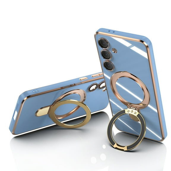 Magnetic Case for Samsung Galaxy S24 FE, with Tempered Glass Camera Lens Screen Protector Compatible for Magsafe Kickstand Rugged Shockproof PC Phone Case Cover for Samsung Galaxy S24 FE,Lightblue