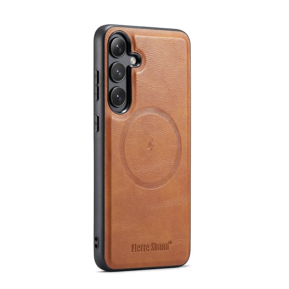 Magnetic Case for Samsung Galaxy S24+ Plus, Compatible with Magsafe & Car Mount Premium PU Leather Slim Fit Bumper Rugged Shockproof Protective Phone Case for Women Men, Brown