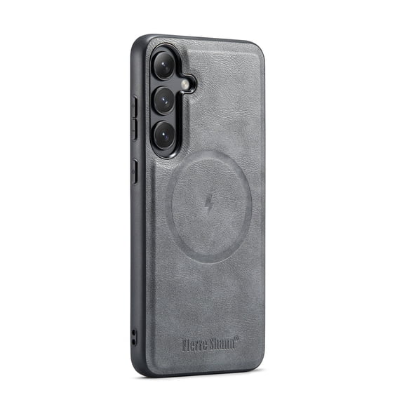 Magnetic Case for Samsung Galaxy S24+ Plus, Compatible with Magsafe & Car Mount Premium PU Leather Slim Fit Bumper Rugged Shockproof Protective Phone Case for Women Men, Gray