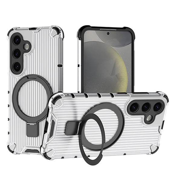 Magnetic Case for Samsung Galaxy S24 Plus Heavy Duty Rugged Dual-Layer Protection, [Compatible with MagSafe] Ring Holder Kickstand Shockproof Matte Scratch Armor Back Cover, Clear