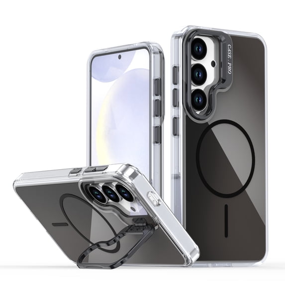 Magnetic Case for Samsung Galaxy S24 Plus, Luxury Camera Cover Bracket Anti-Yellowing Anti-Scratch Lightweight Ultra Slim Colorful Elegant Drop Protective Wireless Charging Phone Cover, Black