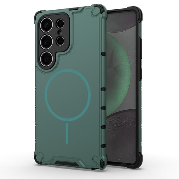 Magnetic Case for Samsung Galaxy S24 Ultra, Compatible with Mag-Safe, Classic Hybrid Magnetic Phone Case, Military Grade Drop Protection, Scratch-Resistant Back Rugged Cover, Darkgreen