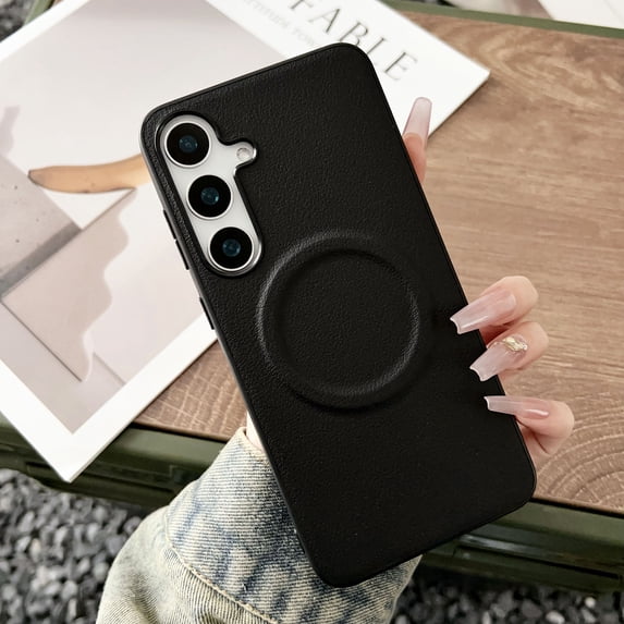 Magnetic Case for Samsung Galaxy S25, Compatible with Magsafe TPU PU Leather Back Cover Slim Fit Drop Protection Shockproof Case Cover for Women Men, Black